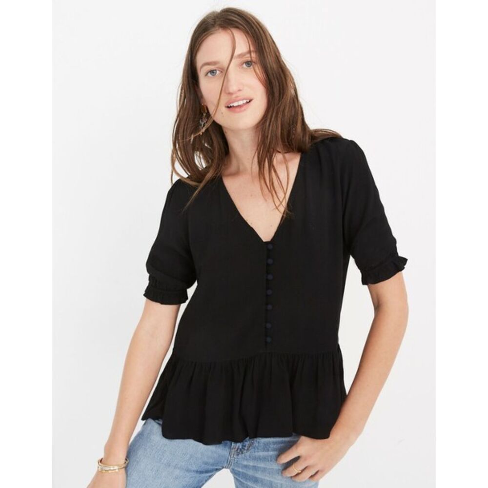 Madewell Courtyard Ruffle-Hem Top Minimalism Casual Chic Womens XXS EUC